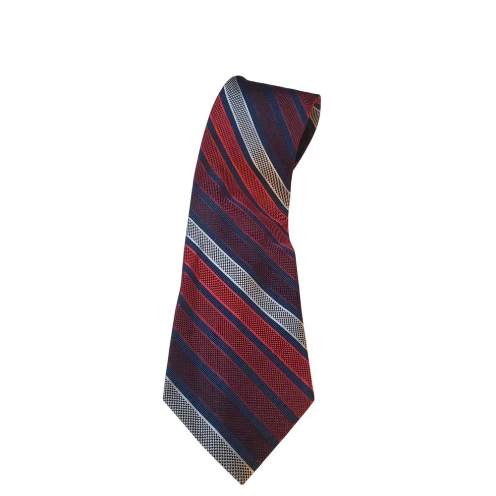 Bruno Piattelli Mens Tie Necktie Designer Luxury Red Navy Silver Stripes Church‎